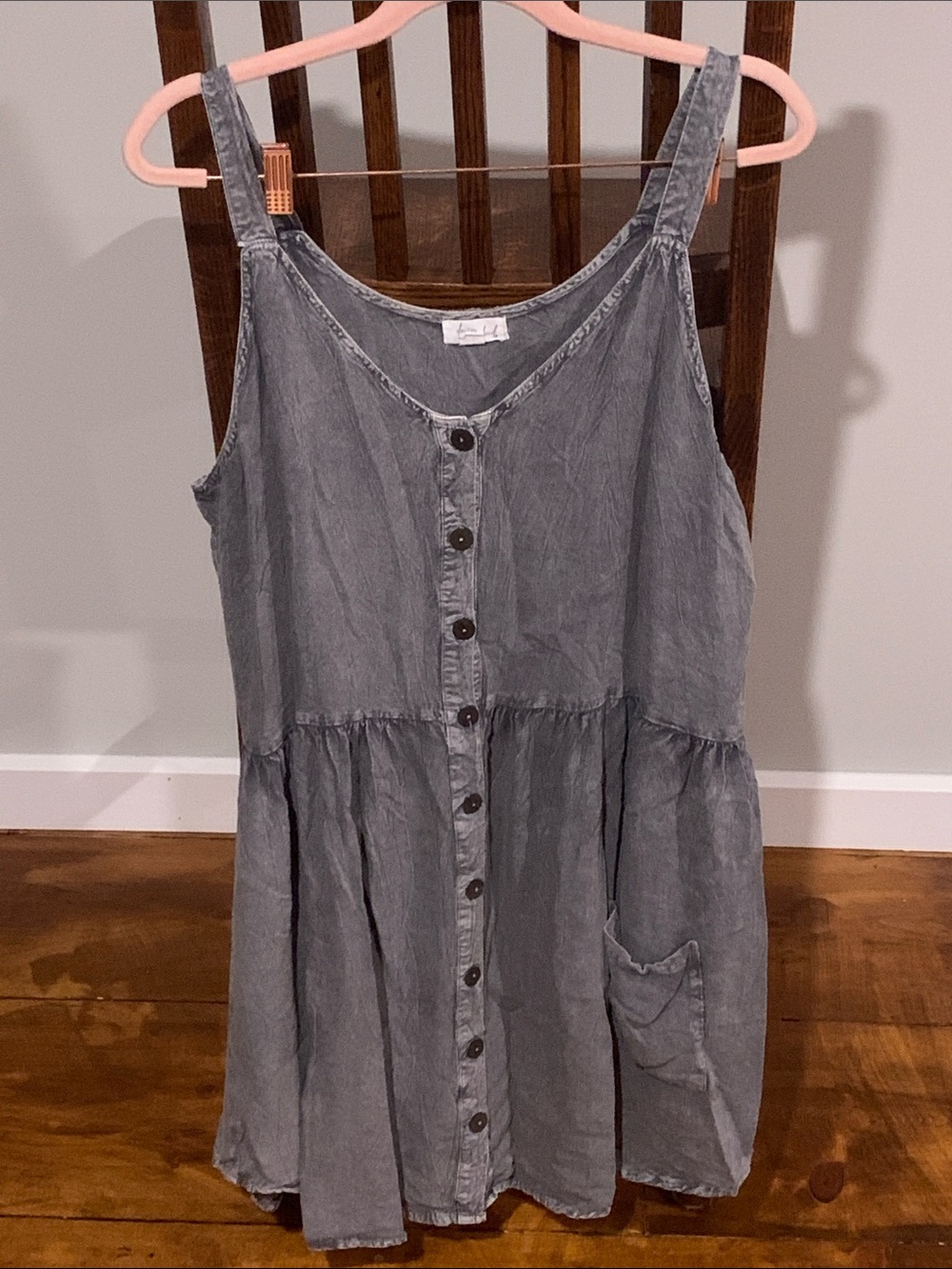 Casual Washed Gray Button-Front Mini Dress